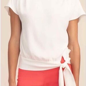 Trina Turk Salas Top Tie Waist Blouse Ivory Large, New with Tags